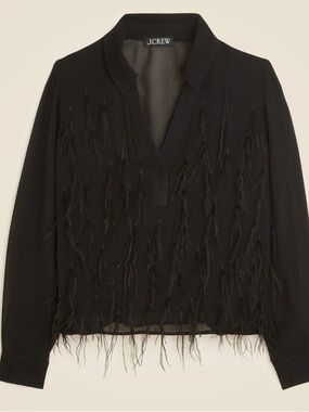 J. Crew Black Bungalow feather-embellished top in chiffon NWT